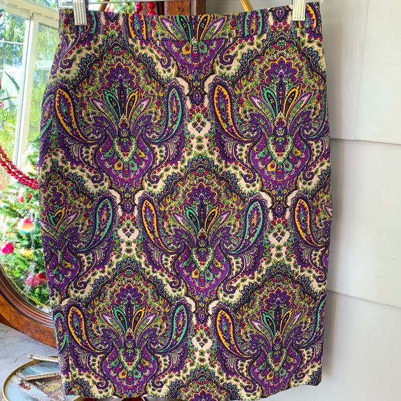 J.Crew No. 2 Paisley Pencil Skirt Jewel-Toned Holiday Colors - Picture 2 of 7